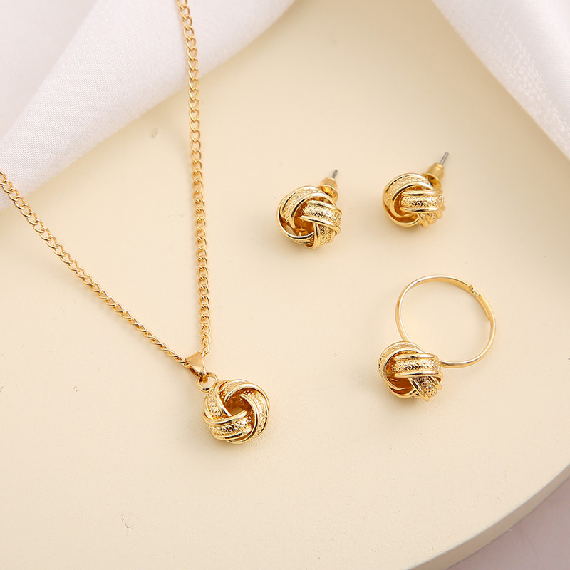 La modă, geometric, culoare auriu, aliaj de metal răsucit, cercei cu nod norocos, colier, inel, set de bijuterii pentru femei, fete, accesorii vintage