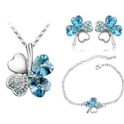 Crystal Clover 4 Leaf frunze pandantiv inimă Seturi de bijuterii colier cercei brățară iubitori de femei cadouri romantice drăguțe petrecere de vară