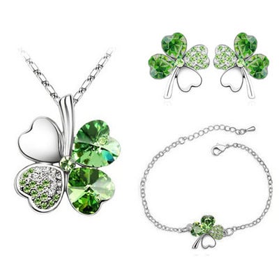 Crystal Clover 4 Leaf frunze pandantiv inimă Seturi de bijuterii colier cercei brățară iubitori de femei cadouri romantice drăguțe petrecere de vară