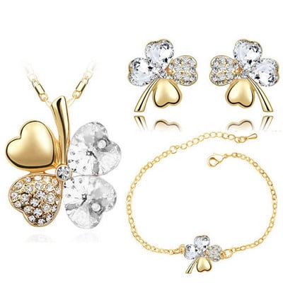 Crystal Clover 4 Leaf frunze pandantiv inimă Seturi de bijuterii colier cercei brățară iubitori de femei cadouri romantice drăguțe petrecere de vară
