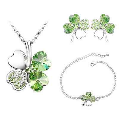 Crystal Clover 4 Leaf frunze pandantiv inimă Seturi de bijuterii colier cercei brățară iubitori de femei cadouri romantice drăguțe petrecere de vară