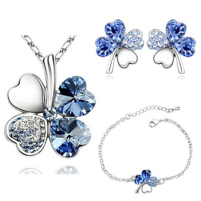 Crystal Clover 4 Leaf frunze pandantiv inimă Seturi de bijuterii colier cercei brățară iubitori de femei cadouri romantice drăguțe petrecere de vară