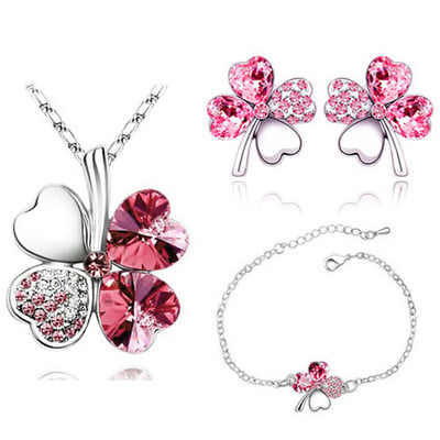 Crystal Clover 4 Leaf frunze pandantiv inimă Seturi de bijuterii colier cercei brățară iubitori de femei cadouri romantice drăguțe petrecere de vară