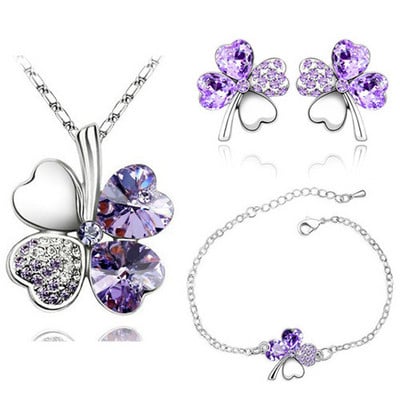 Crystal Clover 4 Leaf frunze pandantiv inimă Seturi de bijuterii colier cercei brățară iubitori de femei cadouri romantice drăguțe petrecere de vară
