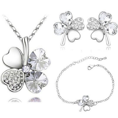 Crystal Clover 4 Leaf frunze pandantiv inimă Seturi de bijuterii colier cercei brățară iubitori de femei cadouri romantice drăguțe petrecere de vară