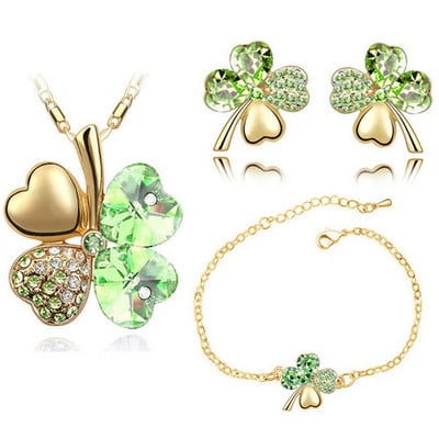 Crystal Clover 4 Leaf frunze pandantiv inimă Seturi de bijuterii colier cercei brățară iubitori de femei cadouri romantice drăguțe petrecere de vară