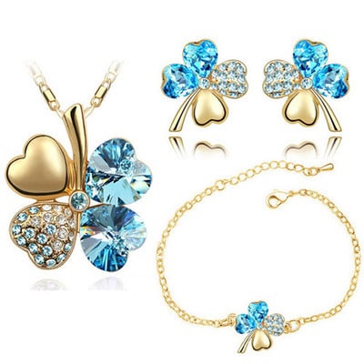 Crystal Clover 4 Leaf frunze pandantiv inimă Seturi de bijuterii colier cercei brățară iubitori de femei cadouri romantice drăguțe petrecere de vară