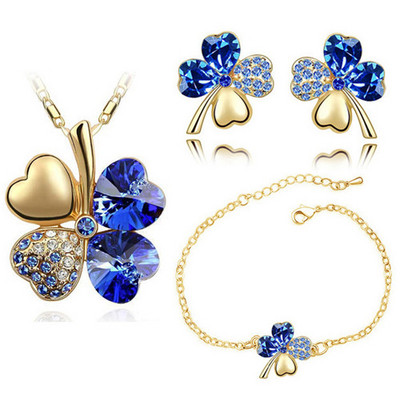 Crystal Clover 4 Leaf frunze pandantiv inimă Seturi de bijuterii colier cercei brățară iubitori de femei cadouri romantice drăguțe petrecere de vară