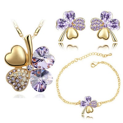Crystal Clover 4 Leaf frunze pandantiv inimă Seturi de bijuterii colier cercei brățară iubitori de femei cadouri romantice drăguțe petrecere de vară