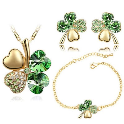 Crystal Clover 4 Leaf frunze pandantiv inimă Seturi de bijuterii colier cercei brățară iubitori de femei cadouri romantice drăguțe petrecere de vară