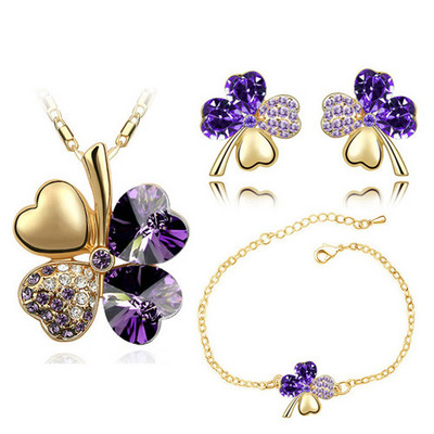 Crystal Clover 4 Leaf frunze pandantiv inimă Seturi de bijuterii colier cercei brățară iubitori de femei cadouri romantice drăguțe petrecere de vară