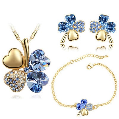 Crystal Clover 4 Leaf frunze pandantiv inimă Seturi de bijuterii colier cercei brățară iubitori de femei cadouri romantice drăguțe petrecere de vară