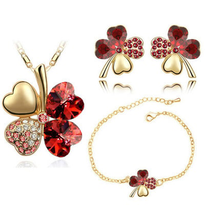 Crystal Clover 4 Leaf frunze pandantiv inimă Seturi de bijuterii colier cercei brățară iubitori de femei cadouri romantice drăguțe petrecere de vară