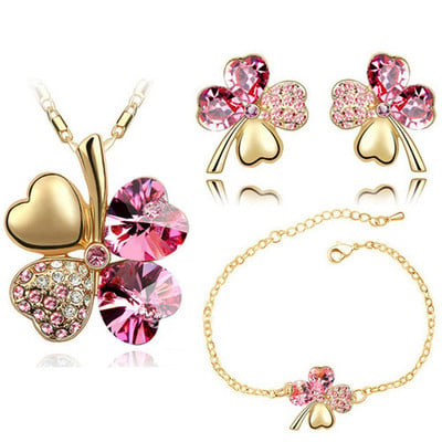 Crystal Clover 4 Leaf frunze pandantiv inimă Seturi de bijuterii colier cercei brățară iubitori de femei cadouri romantice drăguțe petrecere de vară