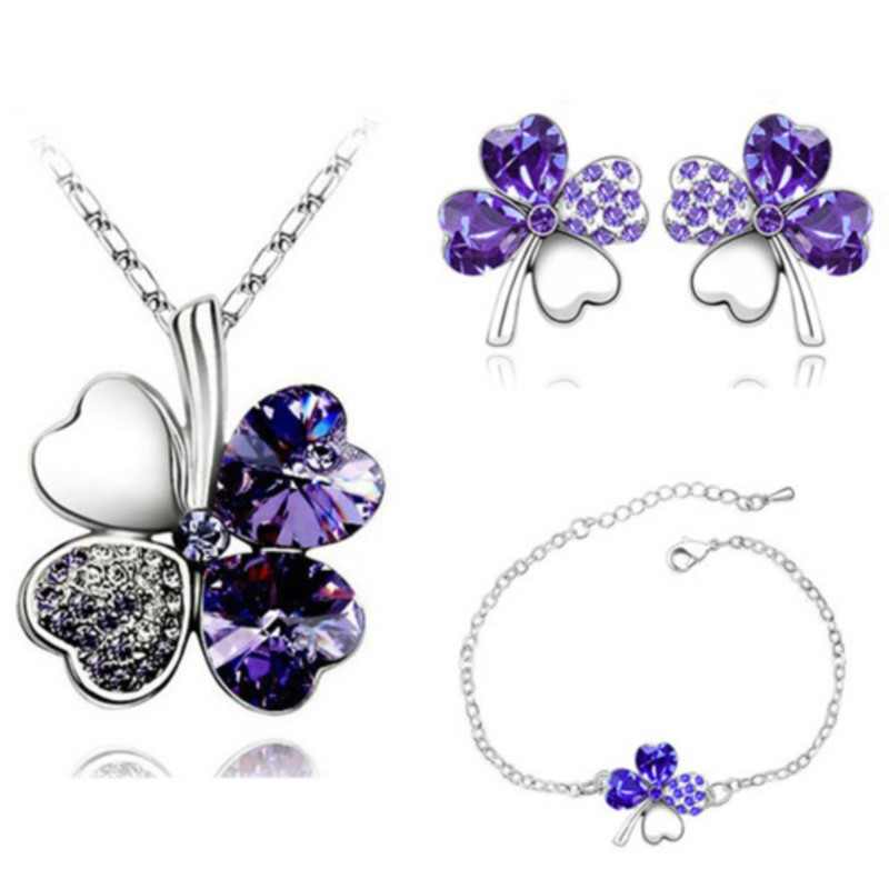 Crystal Clover 4 Leaf frunze pandantiv inimă Seturi de bijuterii colier cercei brățară iubitori de femei cadouri romantice drăguțe petrecere de vară