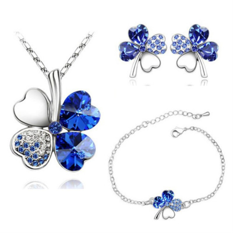 Crystal Clover 4 Leaf frunze pandantiv inimă Seturi de bijuterii colier cercei brățară iubitori de femei cadouri romantice drăguțe petrecere de vară
