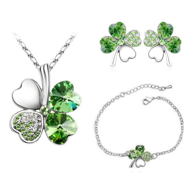 Crystal Clover 4 Leaf frunze pandantiv inimă Seturi de bijuterii colier cercei brățară iubitori de femei cadouri romantice drăguțe petrecere de vară