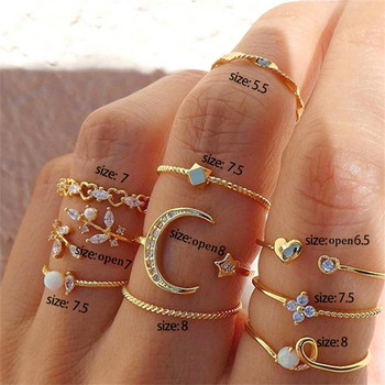 Σετ δαχτυλίδια με αλυσίδα σε χρυσό χρυσό FNIO για γυναίκες Μόδα Boho Coin Snake Moon Rings Party 2021 Trend κοσμήματα