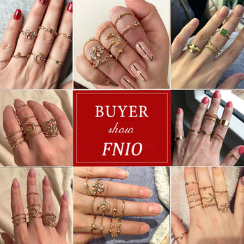 Σετ δαχτυλίδια με αλυσίδα σε χρυσό χρυσό FNIO για γυναίκες Μόδα Boho Coin Snake Moon Rings Party 2021 Trend κοσμήματα