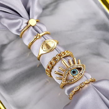 FNIO Бохемски златен цвят верига пръстени Комплект за жени Модни бохо монети Змия Луна пръстени Парти 2021 Тенденция Бижута Подарък