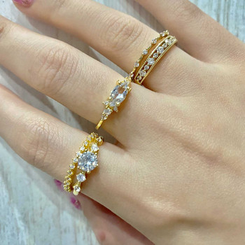 Νέα INS Χρυσό Χρώμα Noble Trend Dainty Δαχτυλίδια για Γυναικεία Είσοδος Lux Zircon Midi Finger Rings For Girl Επετειακό κόσμημα KAR229