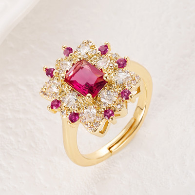 Korea új divatékszerek, kifinomult 18K valódi aranyozott AAA cirkon gyűrű elegáns női nyílással, állítható esküvői ajándék