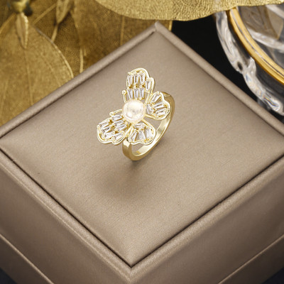 Korea új divatékszerek, kifinomult 18K valódi aranyozott AAA cirkon gyűrű elegáns női nyílással, állítható esküvői ajándék