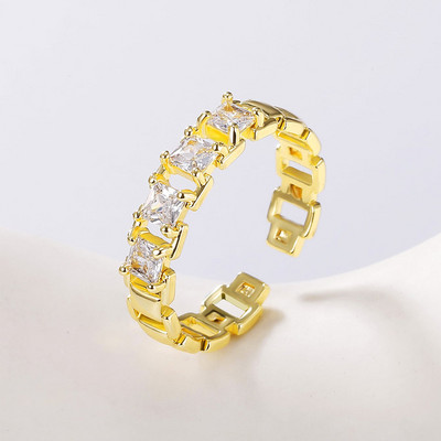 Korea új divatékszerek, kifinomult 18K valódi aranyozott AAA cirkon gyűrű elegáns női nyílással, állítható esküvői ajándék