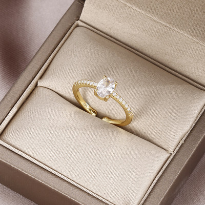 Korea új divatékszerek, kifinomult 18K valódi aranyozott AAA cirkon gyűrű elegáns női nyílással, állítható esküvői ajándék