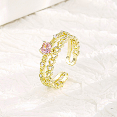 Korea új divatékszerek, kifinomult 18K valódi aranyozott AAA cirkon gyűrű elegáns női nyílással, állítható esküvői ajándék