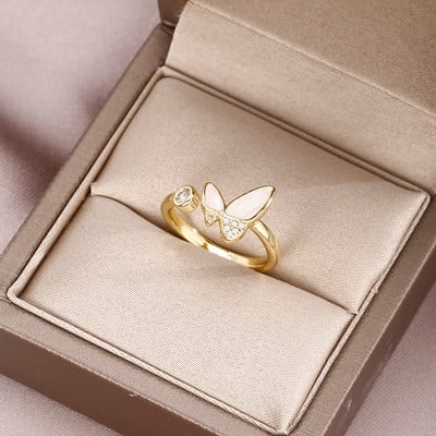 Korea új divatékszerek, kifinomult 18K valódi aranyozott AAA cirkon gyűrű elegáns női nyílással, állítható esküvői ajándék