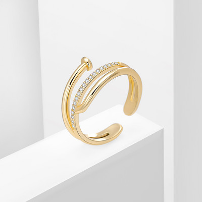 Korea új divatékszerek, kifinomult 18K valódi aranyozott AAA cirkon gyűrű elegáns női nyílással, állítható esküvői ajándék