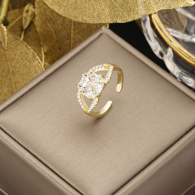 Korea új divatékszerek, kifinomult 18K valódi aranyozott AAA cirkon gyűrű elegáns női nyílással, állítható esküvői ajándék