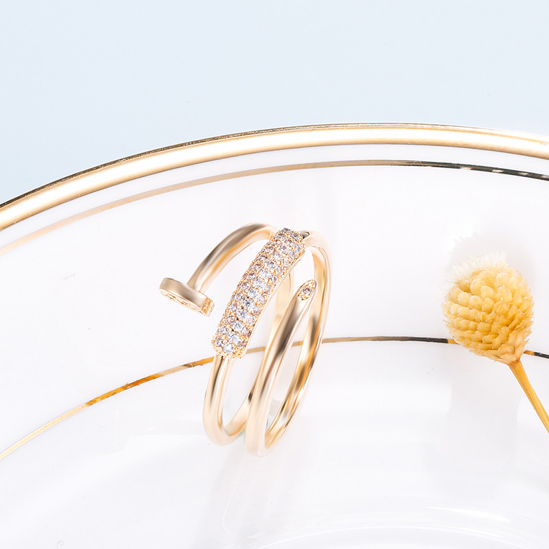 Korea új divatékszerek, kifinomult 18K valódi aranyozott AAA cirkon gyűrű elegáns női nyílással, állítható esküvői ajándék