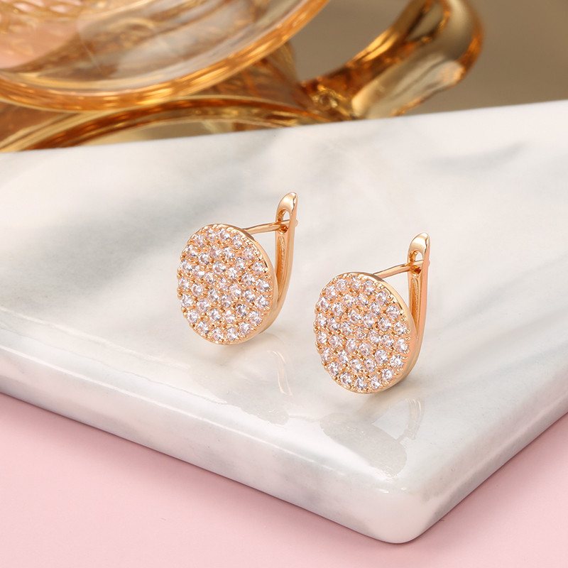 SYOUJYO Cercei cu zircon natural, pavați, strălucitori, pentru femei, de lux, de culoare aur roz 585, cercei de nuntă, bijuterii fine