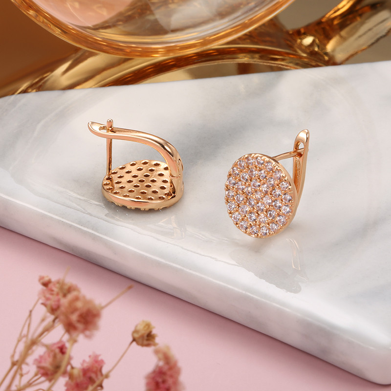 SYOUJYO Cercei cu zircon natural, pavați, strălucitori, pentru femei, de lux, de culoare aur roz 585, cercei de nuntă, bijuterii fine
