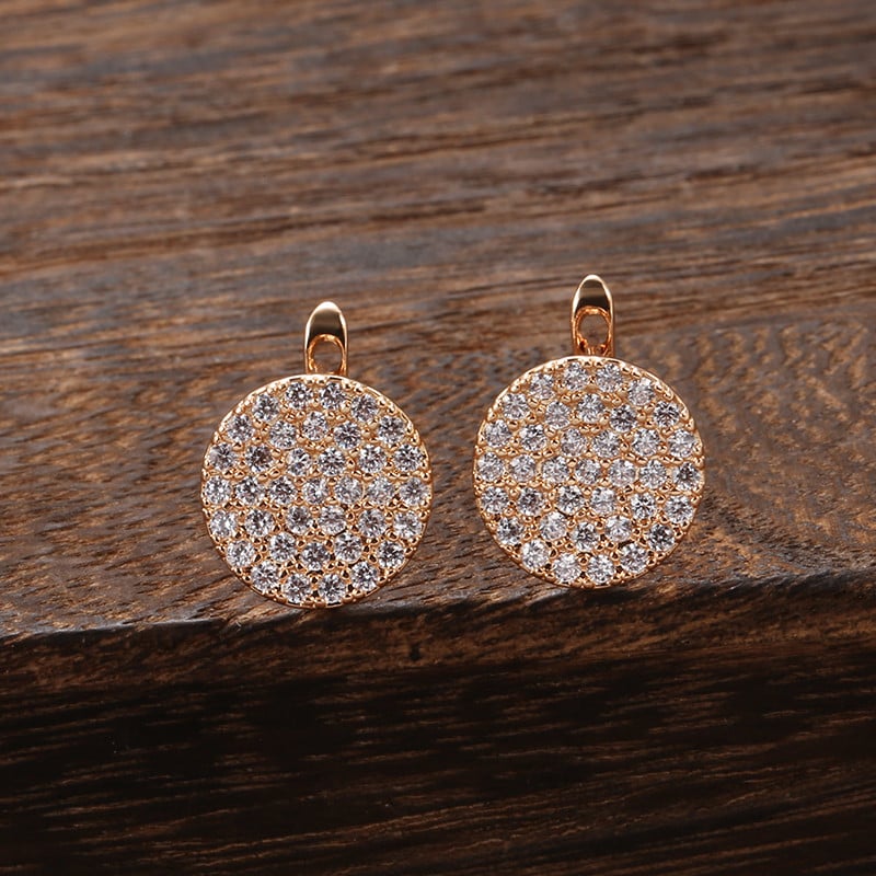 SYOUJYO Cercei cu zircon natural, pavați, strălucitori, pentru femei, de lux, de culoare aur roz 585, cercei de nuntă, bijuterii fine
