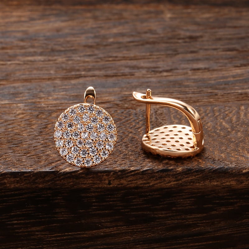 SYOUJYO Cercei cu zircon natural, pavați, strălucitori, pentru femei, de lux, de culoare aur roz 585, cercei de nuntă, bijuterii fine