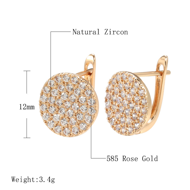 SYOUJYO Cercei cu zircon natural, pavați, strălucitori, pentru femei, de lux, de culoare aur roz 585, cercei de nuntă, bijuterii fine