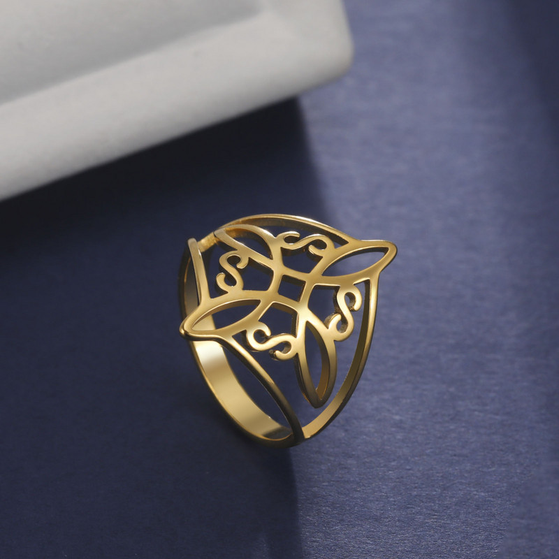 Nod de vrăjitoare Inel din oțel inoxidabil Crucea Wiccan Nod celtic Inele pentru femei Vrăjitorie Noroc Protecție Amulet Cadouri de Anul Nou 2023