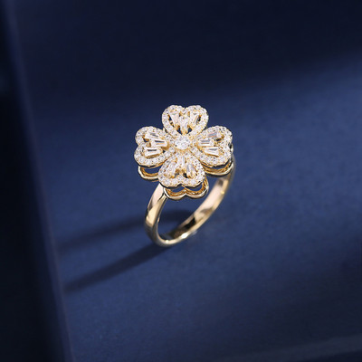 CARLIDANA 3db/Szett Luxus forgatható virágos medál nyaklánc női szorongásoldó gyűrű fonó lóhere ékszer arany színű