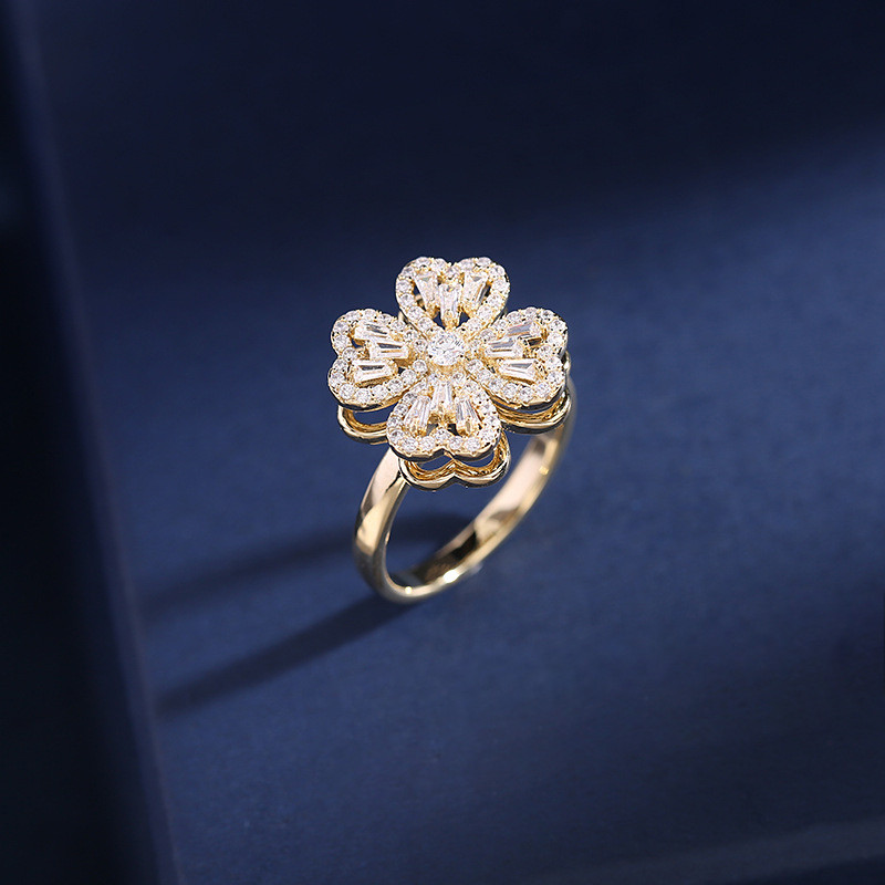 CARLIDANA 3db/Szett Luxus forgatható virágos medál nyaklánc női szorongásoldó gyűrű fonó lóhere ékszer arany színű