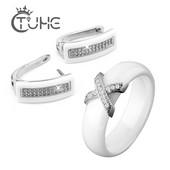 Trend 2020 Set de bijuterii din oțel inoxidabil, negru, alb, ceramică, pentru femei, AAA, cu zircon cubic, set de cercei, cadou de Crăciun