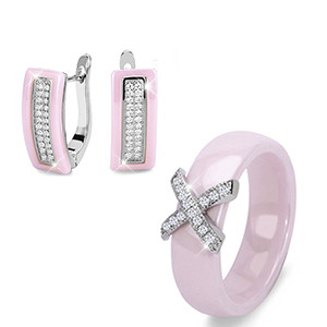 Trend 2020 Set de bijuterii din oțel inoxidabil, negru, alb, ceramică, pentru femei, AAA, cu zircon cubic, set de cercei, cadou de Crăciun