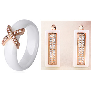 Trend 2020 Set de bijuterii din oțel inoxidabil, negru, alb, ceramică, pentru femei, AAA, cu zircon cubic, set de cercei, cadou de Crăciun