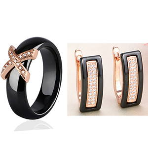 Trend 2020 Set de bijuterii din oțel inoxidabil, negru, alb, ceramică, pentru femei, AAA, cu zircon cubic, set de cercei, cadou de Crăciun