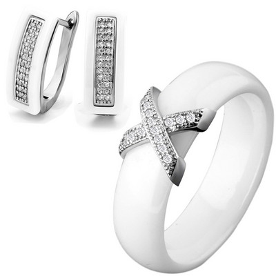 Trend 2020 Set de bijuterii din oțel inoxidabil, negru, alb, ceramică, pentru femei, AAA, cu zircon cubic, set de cercei, cadou de Crăciun