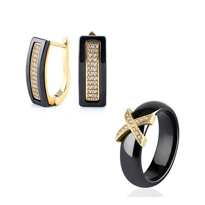 Trend 2020 Set de bijuterii din oțel inoxidabil, negru, alb, ceramică, pentru femei, AAA, cu zircon cubic, set de cercei, cadou de Crăciun