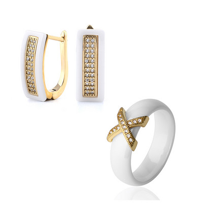Trend 2020 Set de bijuterii din oțel inoxidabil, negru, alb, ceramică, pentru femei, AAA, cu zircon cubic, set de cercei, cadou de Crăciun