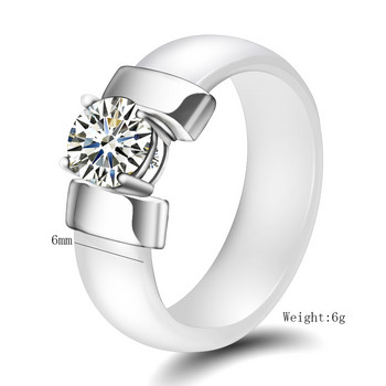 6 мм бели черни керамични пръстени плюс кубичен цирконий за жени Златен цвят от неръждаема стомана Женски брачен пръстен Годежни бижута